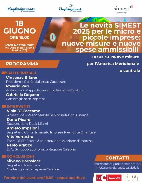 Simest 2025, a Falerna il confronto promosso da Confartigianato sulle nuove opportunità per micro e piccole imprese