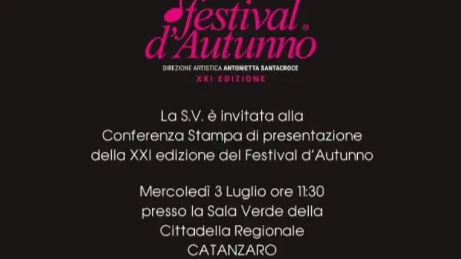 Catanzaro, Festival d'Autunno: il 3 luglio la conferenza stampa