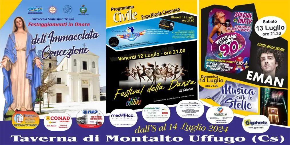 Dall'8 al 14 luglio al via i festeggiamenti dell'Immacolata a Taverna di Montalto Uffugo, nel Cosentino