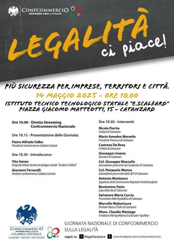Catanzaro, Confcommercio si prepara alla "Giornata nazionale sulla legalità-Legalità, ci piace”