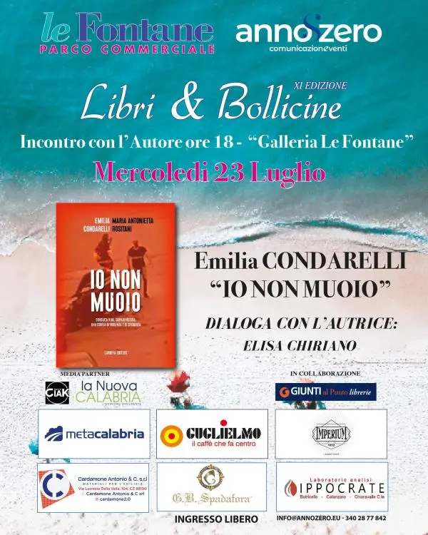 A Catanzaro "Libri e Bollicine": Emilia Condarelli presenta "Io non muoio" (GLI APPUNTAMENTI)