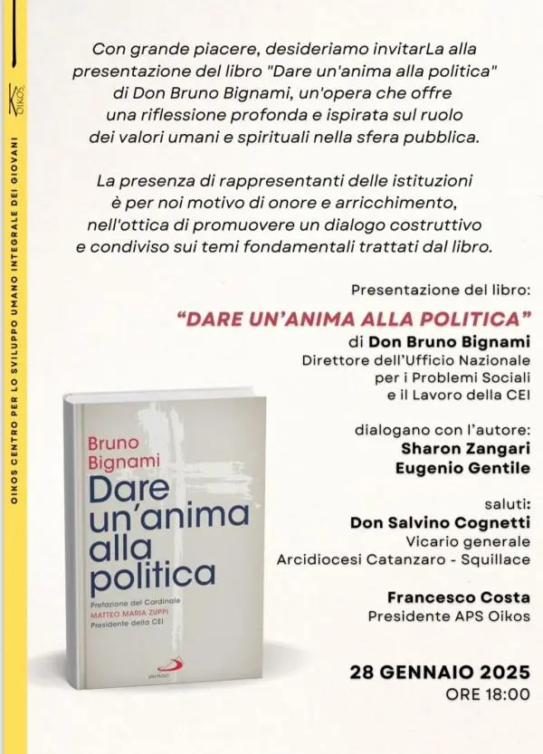 "Dare un’anima alla politica": presentazione del libro di Don Bruno Bignami a Catanzaro