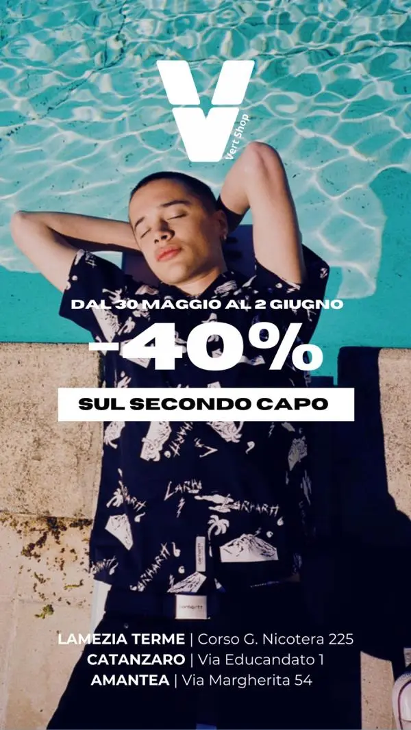 Catanzaro, da Vert shop esplode l'estate coi nuovi arrivi e il 40% di sconto sul secondo capo acquistato