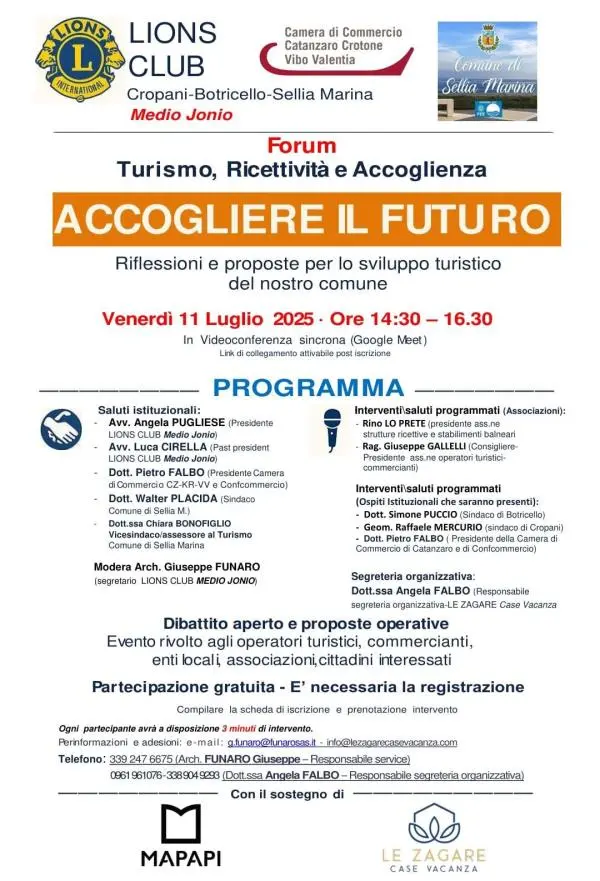Forum “Accogliere il futuro” a Cropani: prossima tappa domani 11 luglio a Sellia Marina