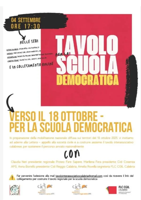 Costituito in Calabria un tavolo interassociativo a difesa della scuola democratica 