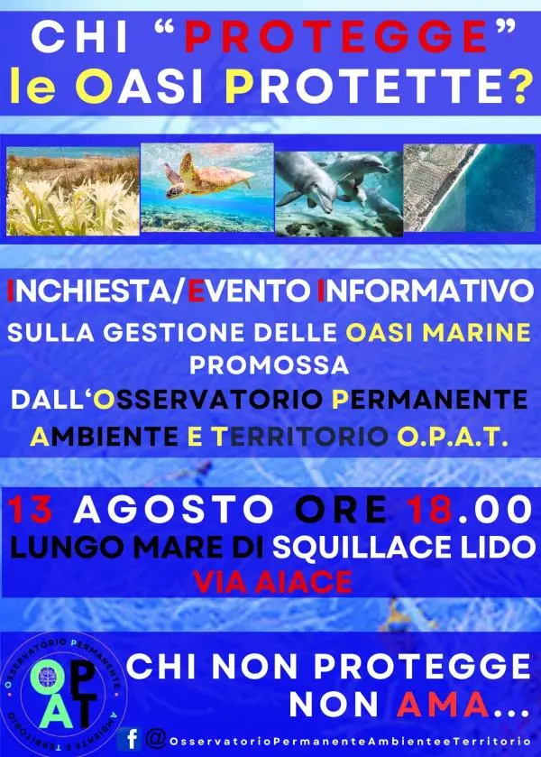 Squillace Lido, il 13 agosto un dibattito pubblico sulle oasi protette e la tutela del patrimonio paesaggistico
