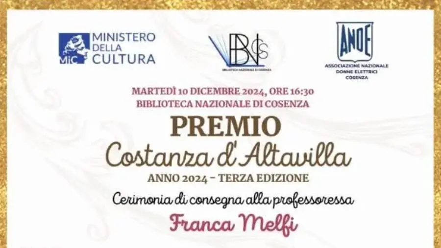 Premio Costanza D’Altavilla 2024, cerimonia di consegna  alla Biblioteca Nazionale di Cosenza