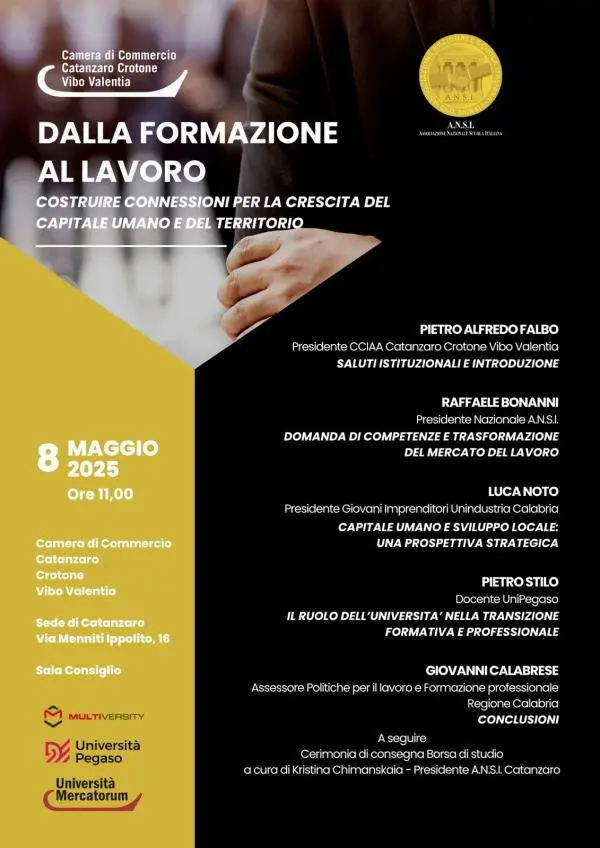 “Dalla Formazione al Lavoro. Costruire connessioni per la crescita del capitale umano e del territorio”, il convegno alla Camera di commercio