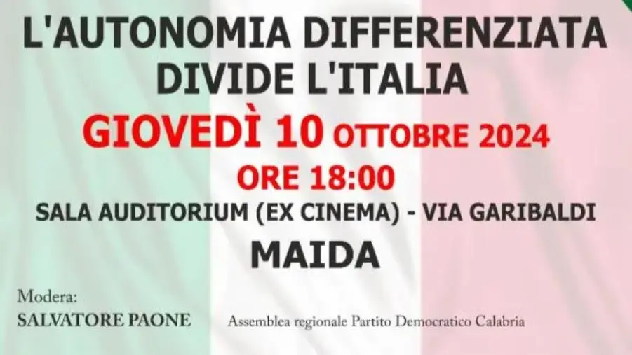 Autonomia differenziata, incontro del Pd a Maida