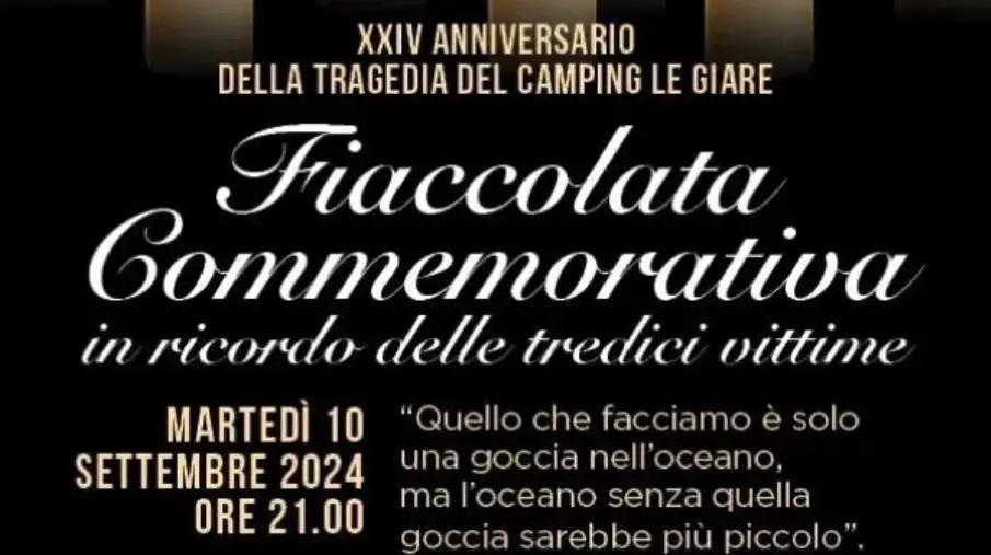 XXIV Anniversario della tragedia del Camping “Le Giare”: una fiaccolata in memoria delle tredici vittime