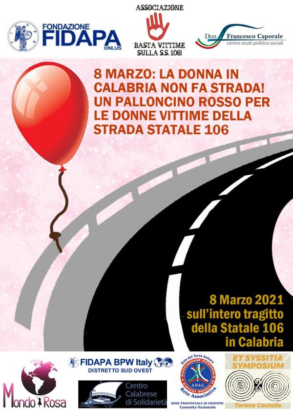 8 Marzo. Un palloncino rosso per le morti sulla Statale 106: l'iniziativa di sette associazioni 