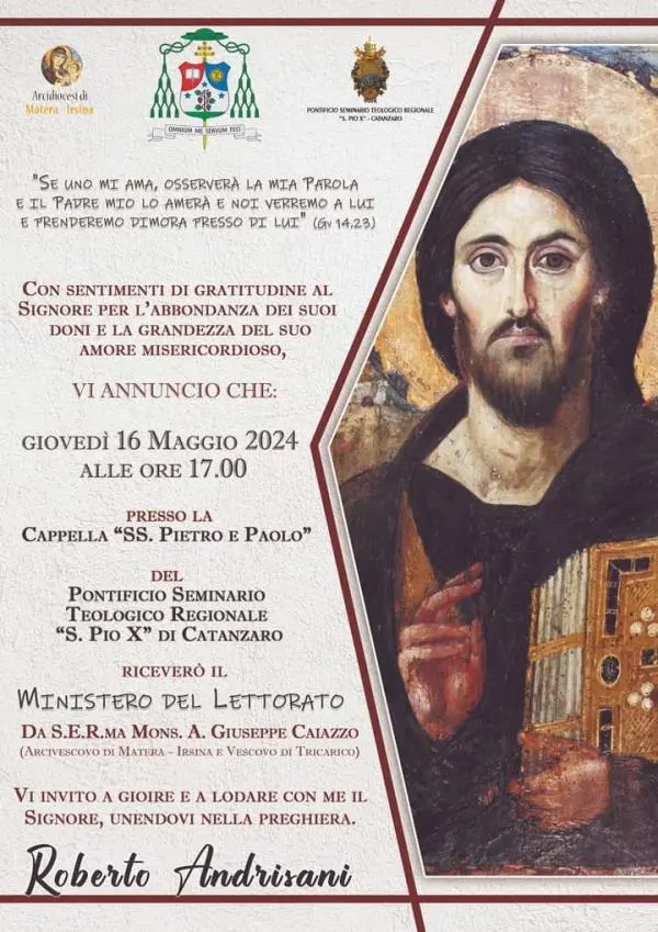 Arcidiocesi di Matera-Irsina e Seminario S. Pio X in festa: Roberto Andrisani sarà istituito lettore 