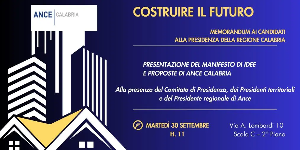 Catanzaro, l'Associazione regionale dei costruttori edili presenta il 'Manifesto di idee e proposte' 