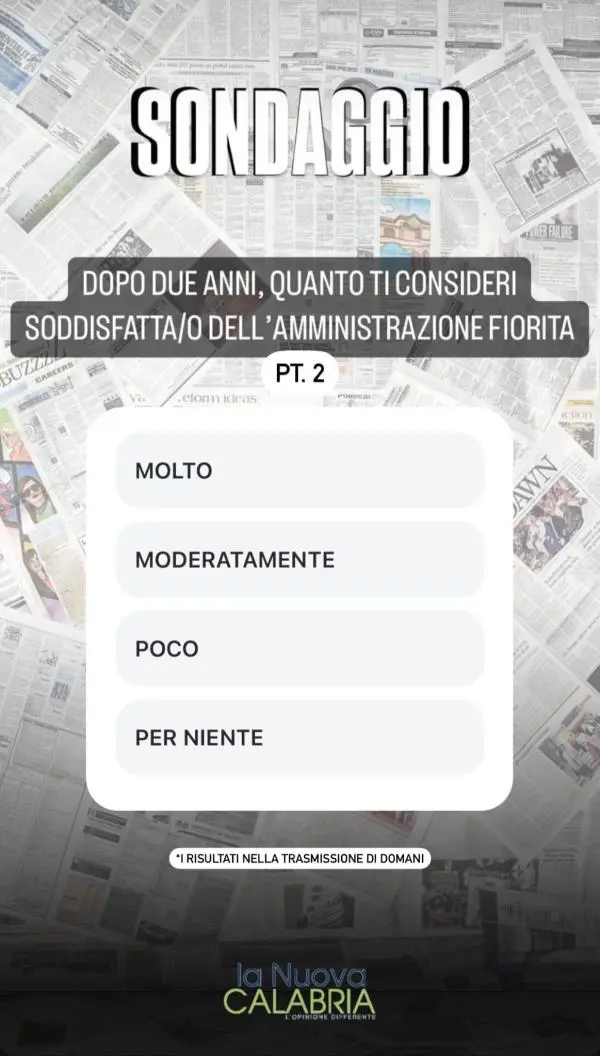 images Il sondaggio: quanto sei soddisfatto dell'Amministrazione Fiorita? Scopri come e dove votare