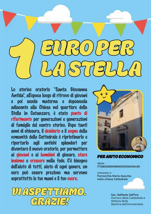 Catanzaro, "1 euro per la Stella" è l'iniziativa della Parrocchia della Cattedrale per far rinascere lo storico oratorio 