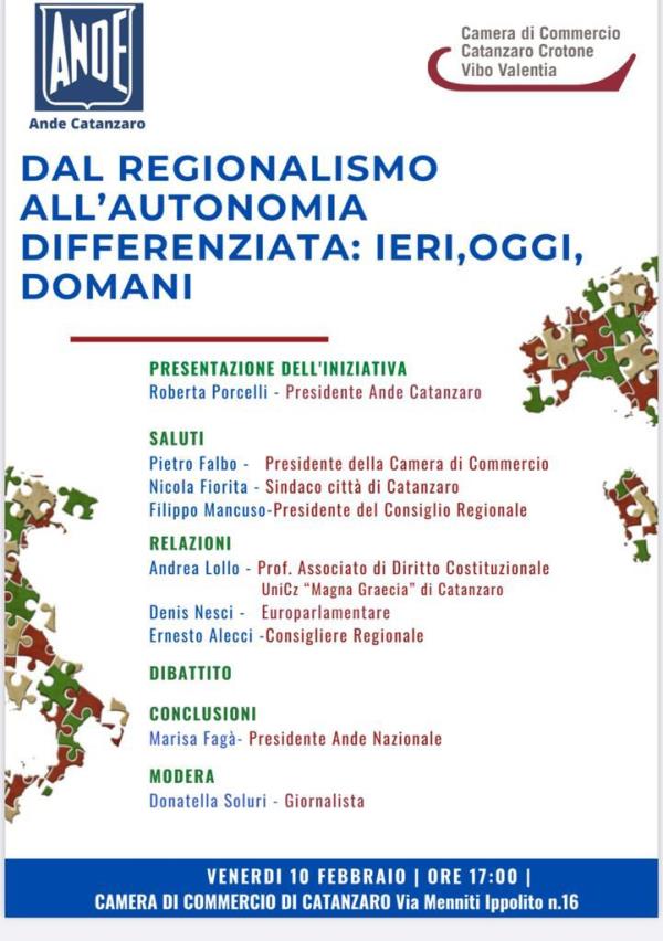 images Dal Regionalismo all'Autonomia differenziata, dibattito il 10 febbraio alla Camera di Commercio di Catanzaro 