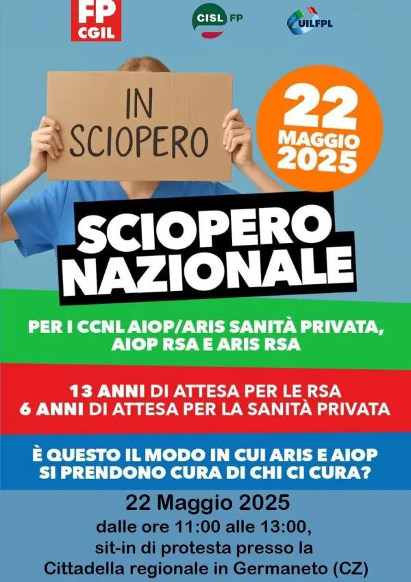 Sanità Privata, sindacati in protesta il 22 maggio davanti alla Cittadella