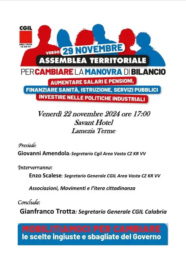 Sciopero generale del 29 novembre: domani assemblea territoriale della Cgil Area Vasta Cz-Kr-Vibo 