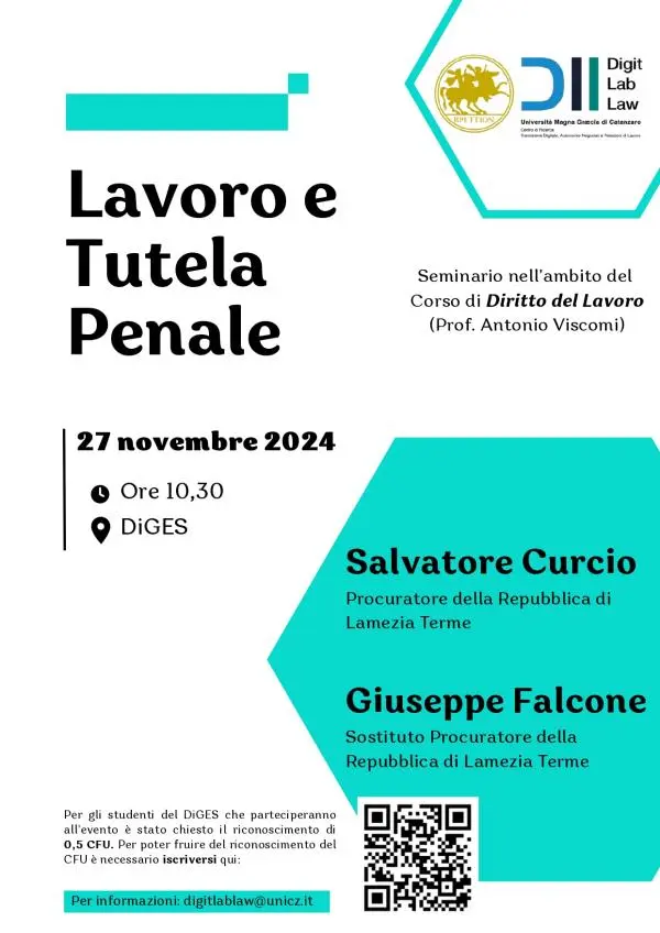 Lavoro e Tutela Penale, se ne discuterà all’UMG il 27 Novembre: ospiti Curcio e Falcone