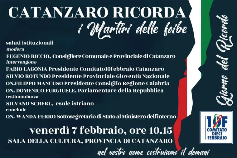 Catanzaro ricorda i martiri delle foibe venerdì 7 febbraio con un convegno 