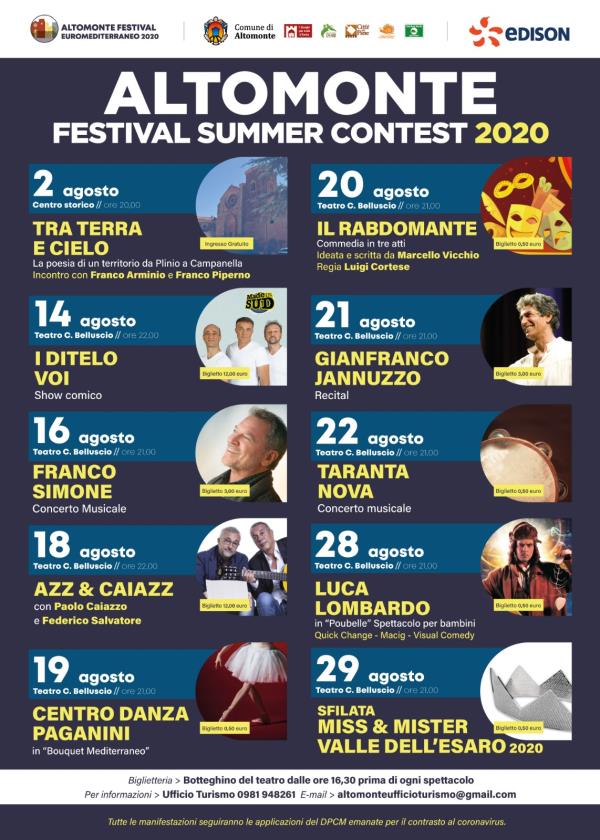 Al via "Altomonte Festival Summer Contest 2020", dieci appuntamenti tra cabaret,  musica d’autore, danza e concorsi di bellezza 