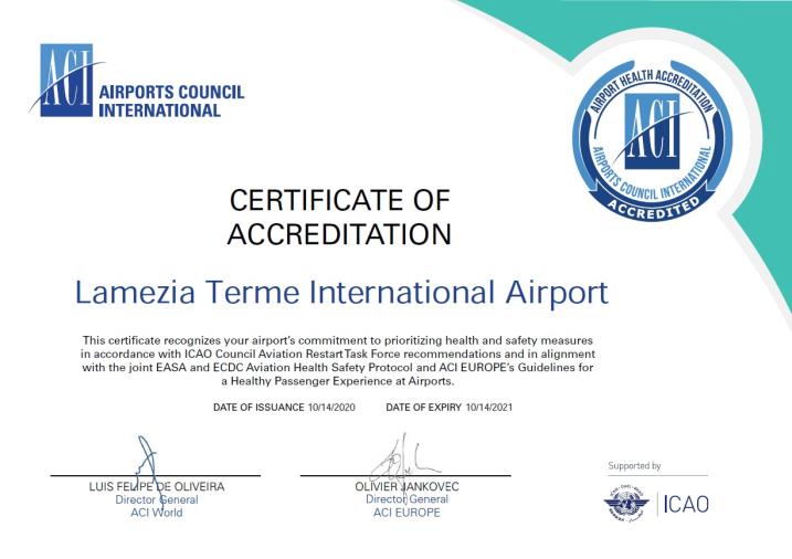 images Emergenza covid. L’aeroporto di Lamezia Terme è il primo del Mezzogiorno a ricevere l’Airport Health Accreditation  