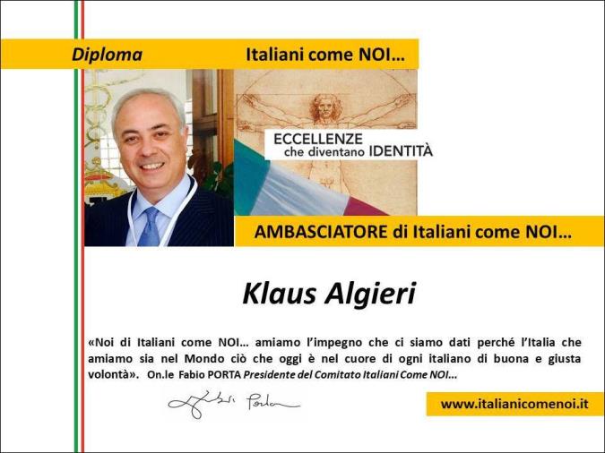 Klaus Algieri diventa Ambasciatore di 'Italiani come Noi'
