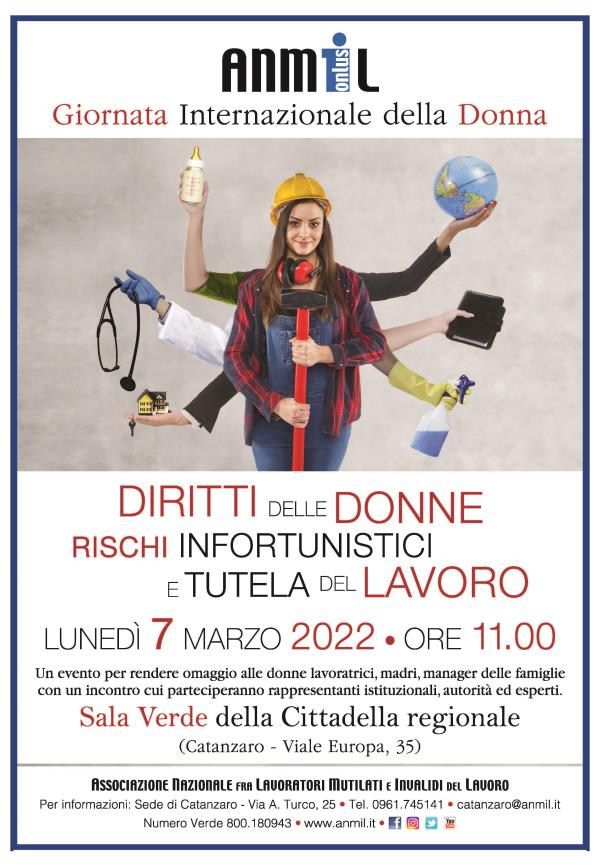 images "Diritti delle Donne lavoratrici, rischi infortunistici e tutela del lavoro": lo studio di Anmil lunedì 7 marzo in Regione