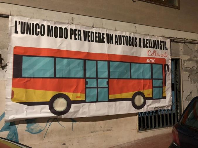 Quartiere Bellavista isolato e senza mezzi pubblici, l'ironico striscione di protesta di Collevento e dei residenti