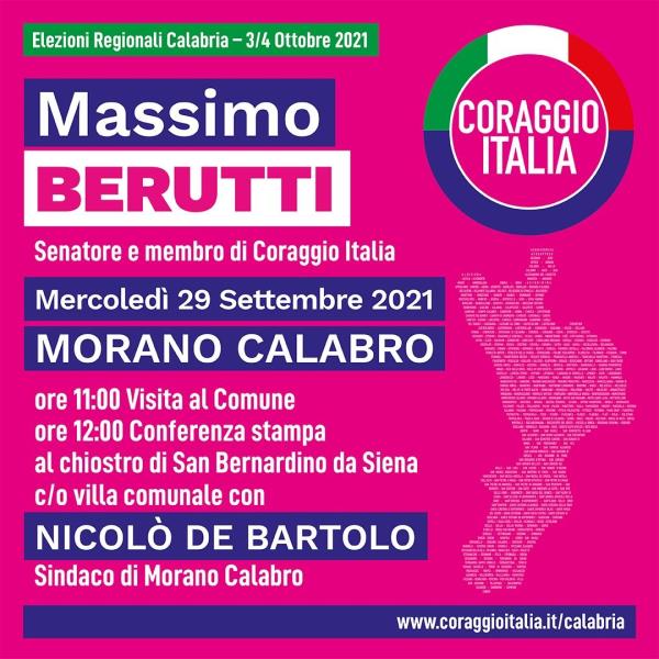 Regionali. Il senatore Berutti (Coraggio Italia) domani in Calabria 