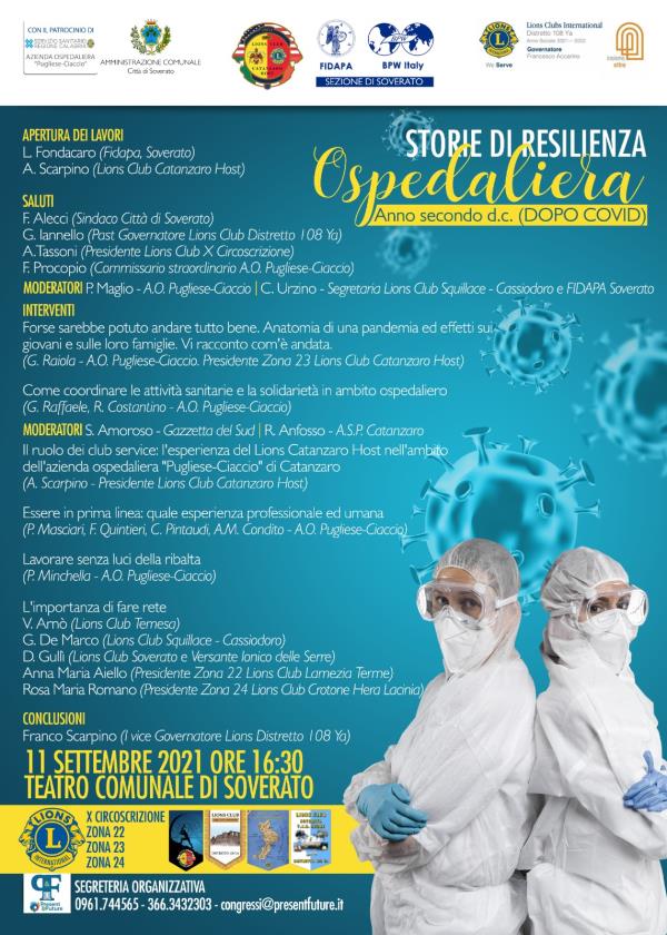 images Sabato 11 settembre a Soverato iniziativa del Lions Club Catanzaro Host su “Storie di resilienza ospedaliera – Anno secondo d.c (dopo covid)”
