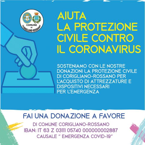 images Coronavirus. Il Comune di Corigliano Rossano attiva un conto corrente per le donazioni