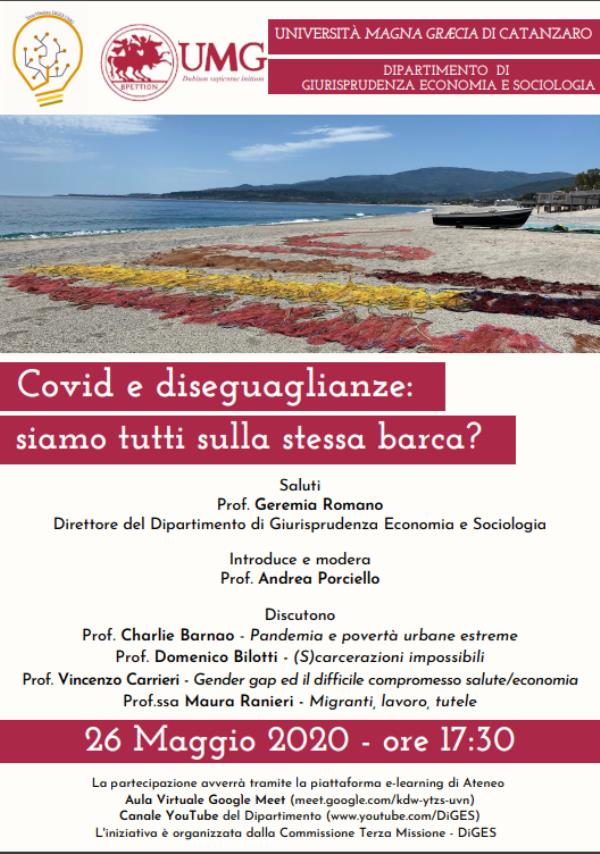 "Siamo tutti sulla stessa barca?": il seminario dell'Università Magna Graecia su pandemia e disuguaglianze 