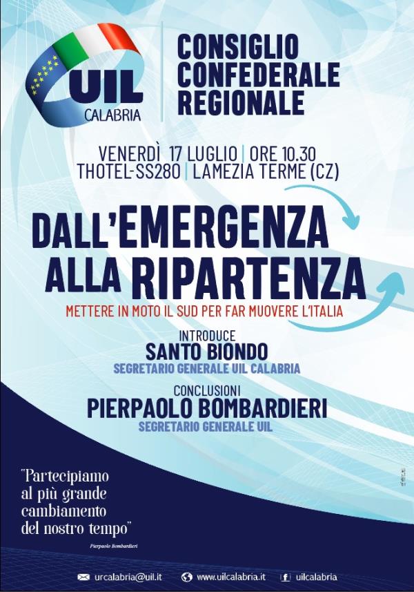 images “Dall’emergenza alla ripartenza”, confronto a più voci al Consiglio confederale della Uil Calabria il prossimo 17 luglio