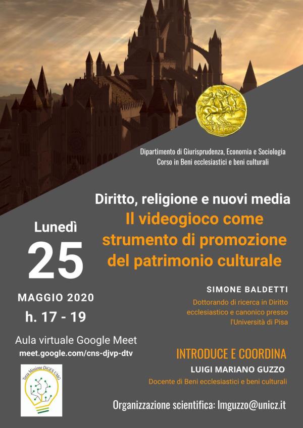 images Si parlerà di “Diritto, religione e nuovi media" al convegno di oggi pomeriggio nell’aula virtuale Google Meet dell'Umg di Catanzaro