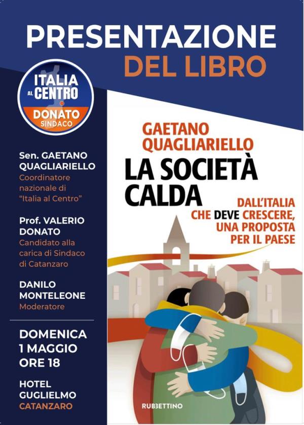 Catanzaro, l’1 maggio la presentazione del libro di Quagliarello: ci sarà anche Valerio Donato 