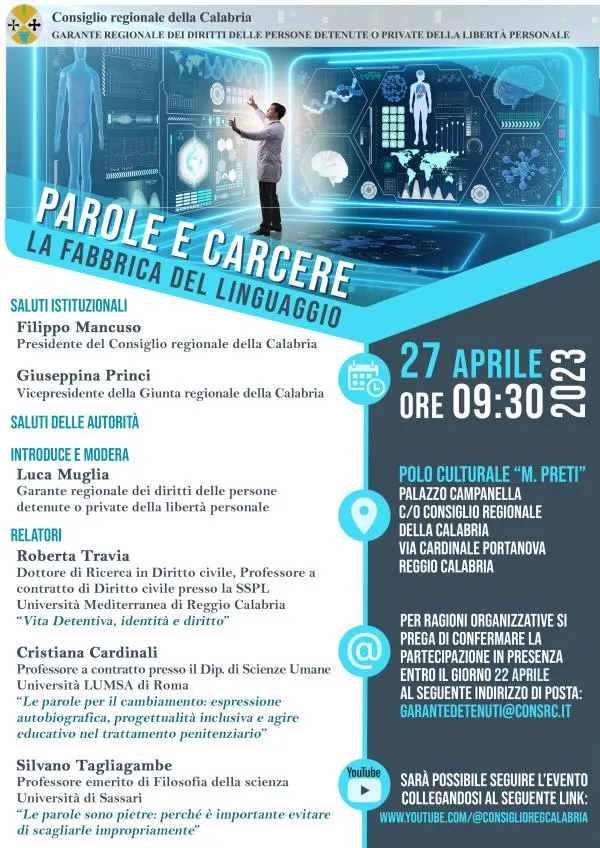 images “Parole e carcere:  la fabbrica del linguaggio”: il 27 aprile il convegno a Palazzo Campanella