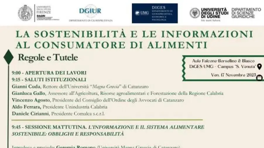 All'Umg un incontro per discutere di sostenibilità e di informazioni al consumatore di alimenti
