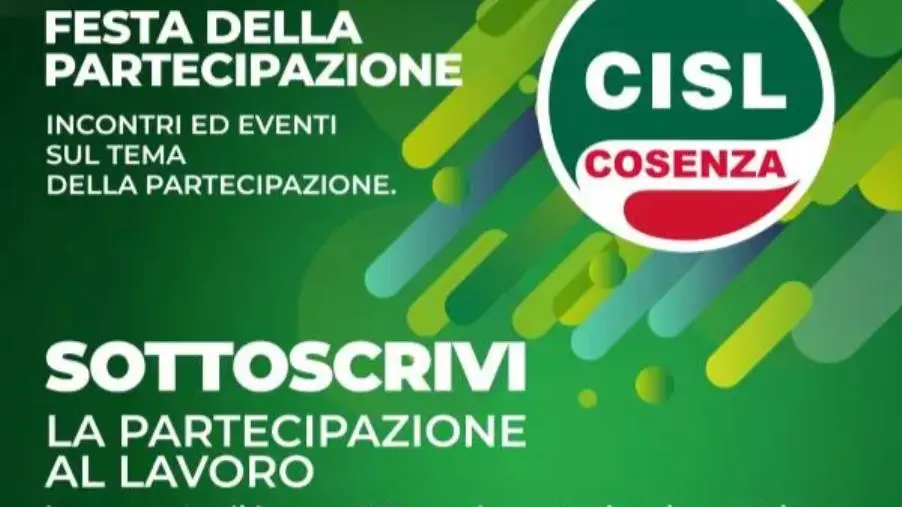 Cisl Cosenza, il 14 ottobre festa della partecipazione: “Per un nuovo patto sociale” 