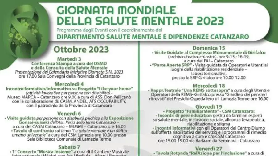 images Catanzaro, ricco cartellone di eventi per celebrare la Giornata Mondiale della Salute Mentale