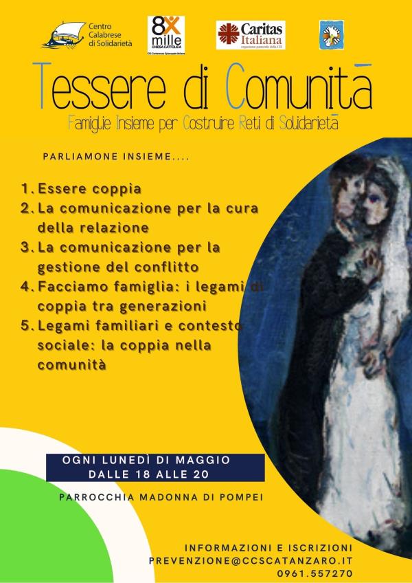 Catanzaro. Continua il cammino di “Tessere di Comunità” con un incontro dedicato all' 
"essere coppia"
