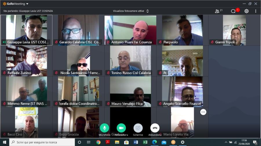 images Il Comitato esecutivo Cisl Cosenza si riunisce in videoconferenza per parlare di economia e sanità