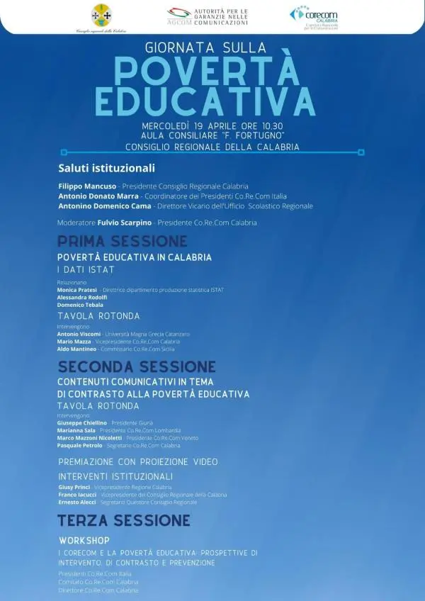images Reggio Calabria, mercoledì prossimo la giornata della Povertà educativa organizzata dal Corecom