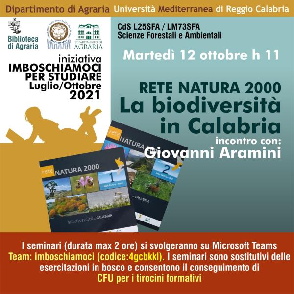 images UniRc. "Imboschiamoci 2021", martedì 12 ottobre il seminario conclusivo con Giovanni Aramin: “Rete Natura 2000, La Biodiversità in Calabria” 