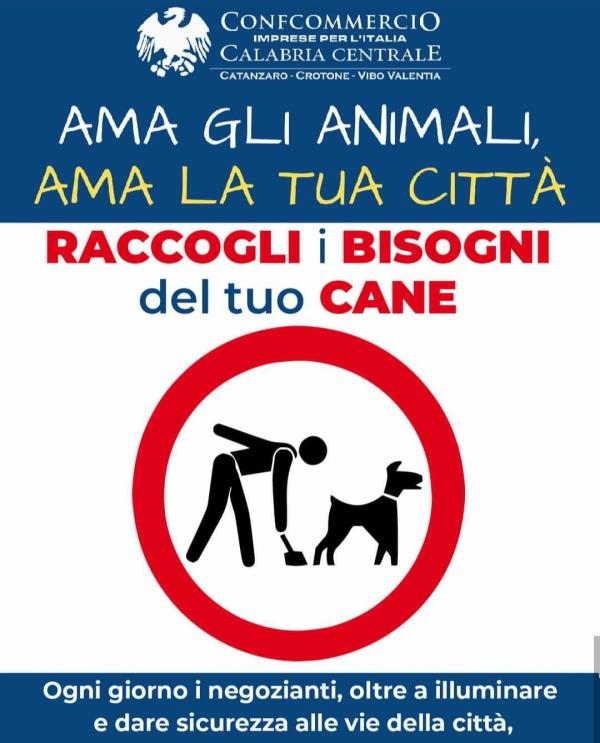Confcommercio Catanzaro lancia la campagna: "Ama gli animali, ama la tua città: raccogli i bisogni del tuo cane"
