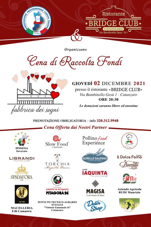 images Il 2 dicembre una cena di beneficenza a favore della Fabbrica dei Sogni dell'associazione dei cuochi