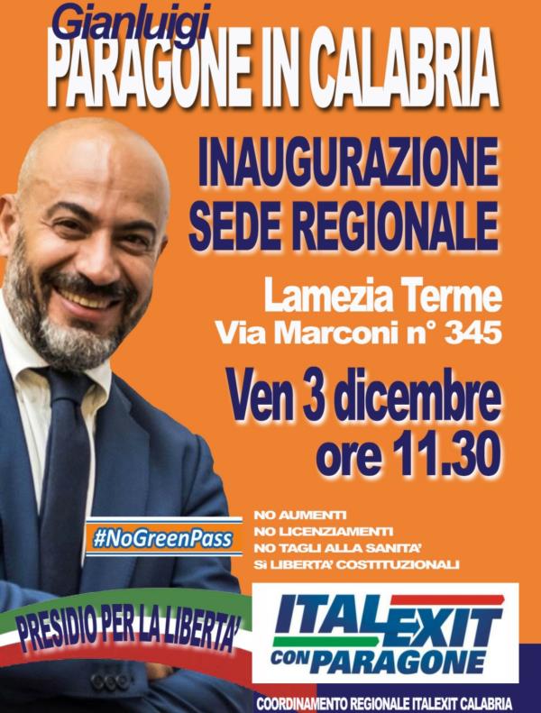 images Lamezia Terme. Politica, venerdì 3 dicembre sarà inaugurata la sede di Italexit con Gianluigi Paragone
