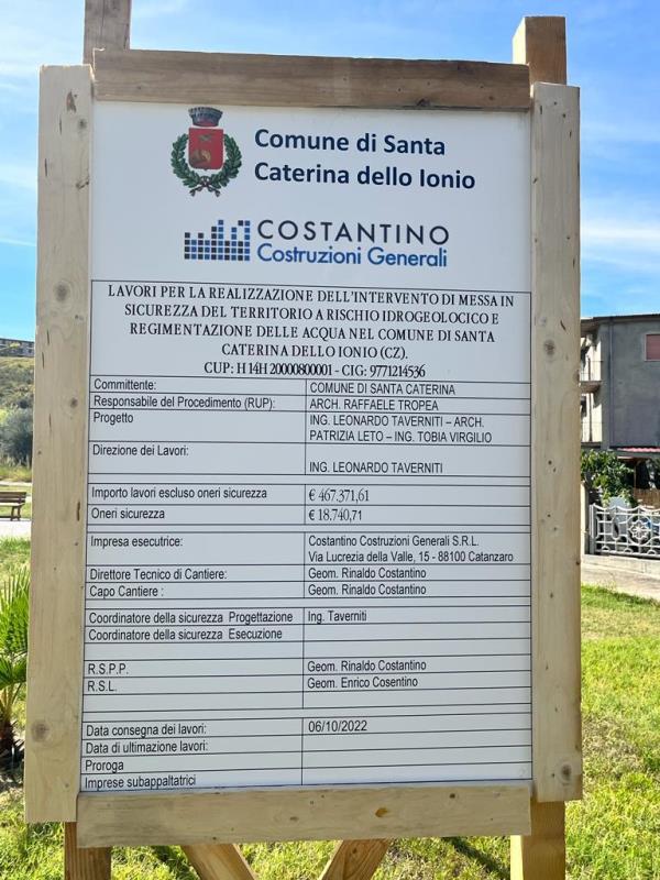 Dissesto idrogeologico, a Santa Caterina dello Ionio consegnati lavori per 965.000 euro
