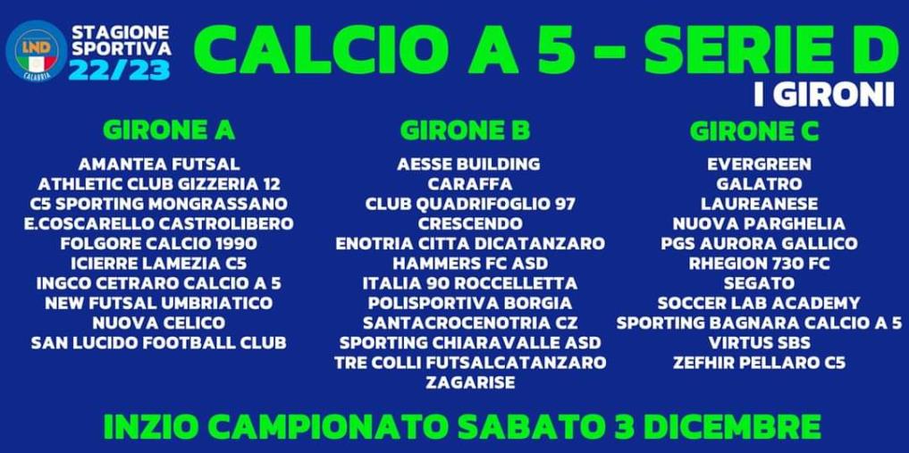 Calcio a 5, il 3 dicembre il via al campionato regionale: quattro "stracittadine" a Catanzaro