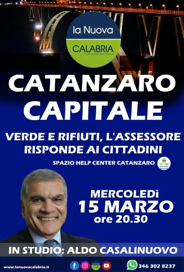 images Catanzaro Capitale, stasera alle 20.30 puntata su verde e rifiuti: ospite l'assessore Casalinuovo